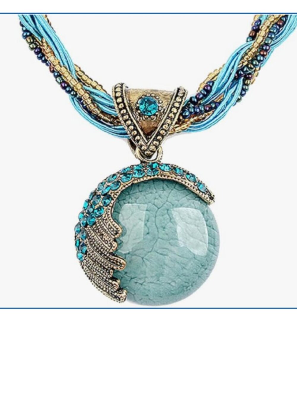 Women Lady Handmade Retro Vintage Bohemian Style Twist Woven Rope Chain Turquois